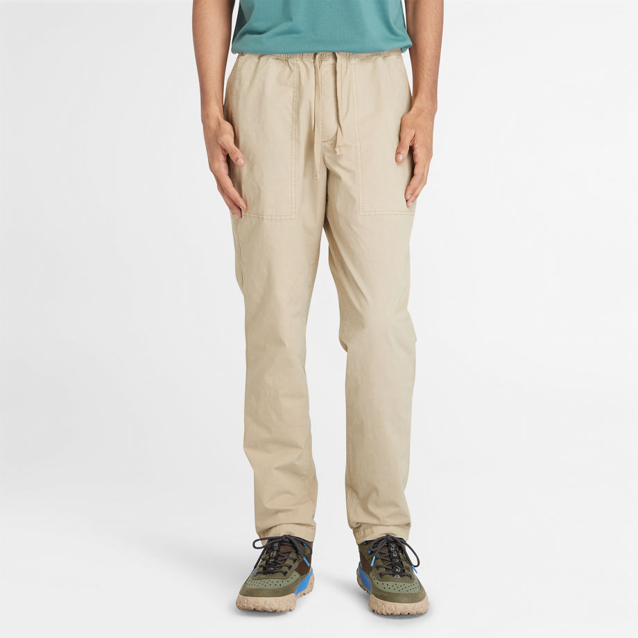 Timberland Garment Dye Poplin Jogger Trousers For Men In Beige Beige, Size S