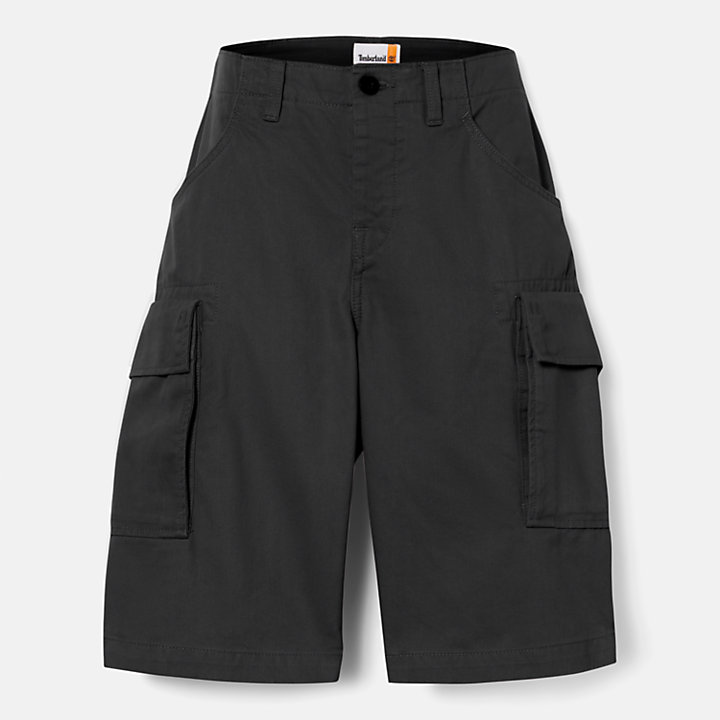 Pantalones cortos cargo de sarga para hombre en negro-