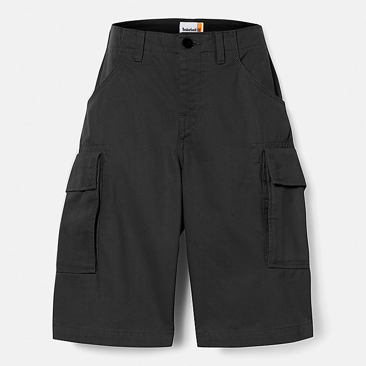 Pantalones cortos cargo de sarga para hombre en negro