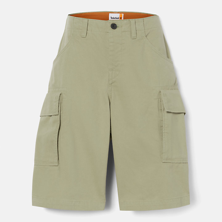 Pantalones cortos cargo de sarga para hombre en verde-