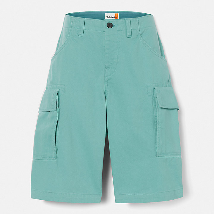 Pantalones cortos cargo de sarga para hombre en azul verdoso