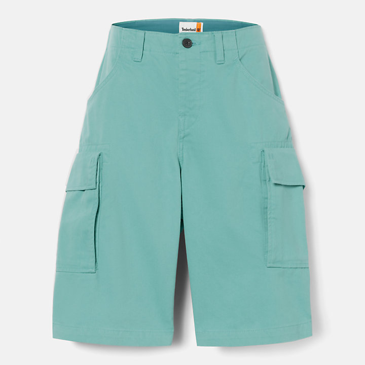 Pantalones cortos cargo de sarga para hombre en azul verdoso-