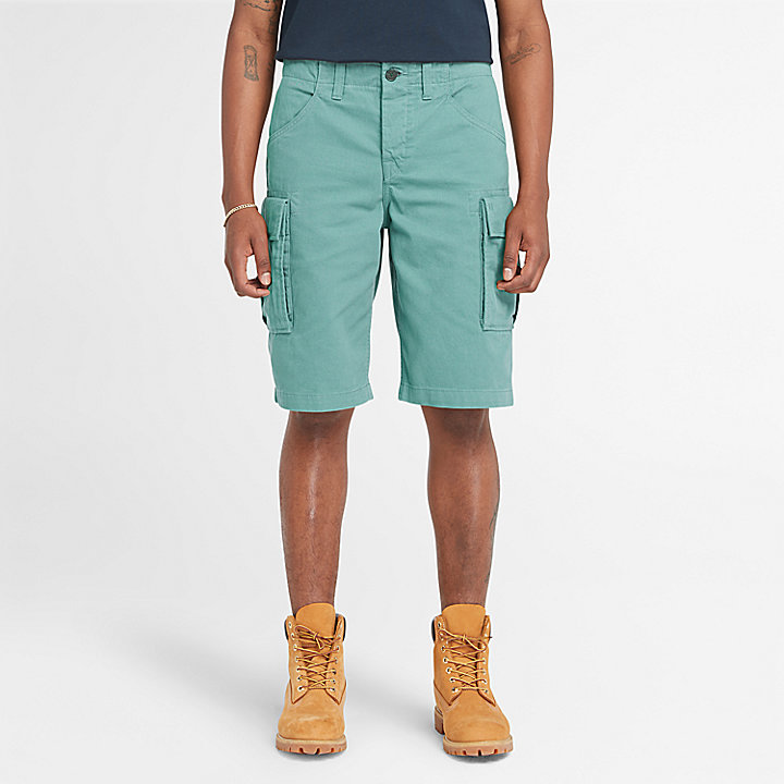 Twill Cargo Shorts for Men in Teal