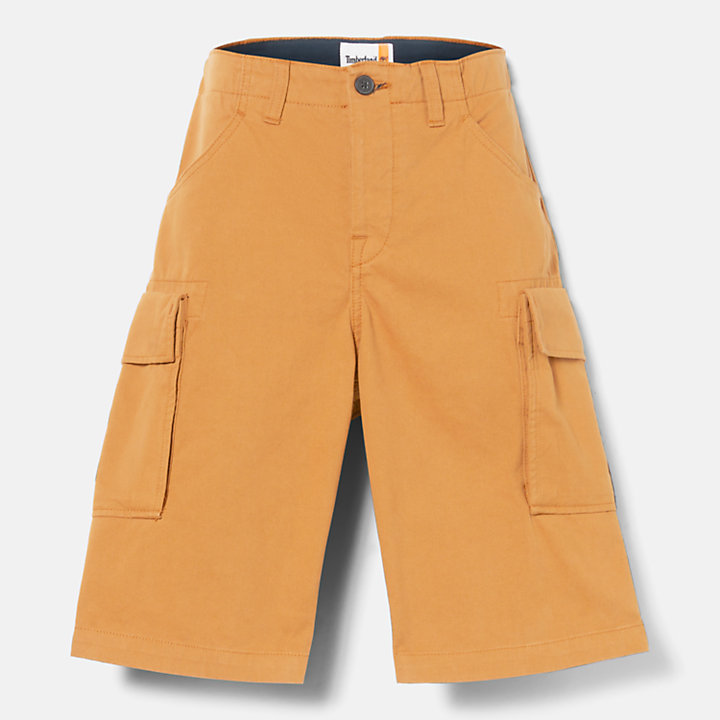 Pantalones cortos cargo de sarga para hombre en amarillo oscuro-