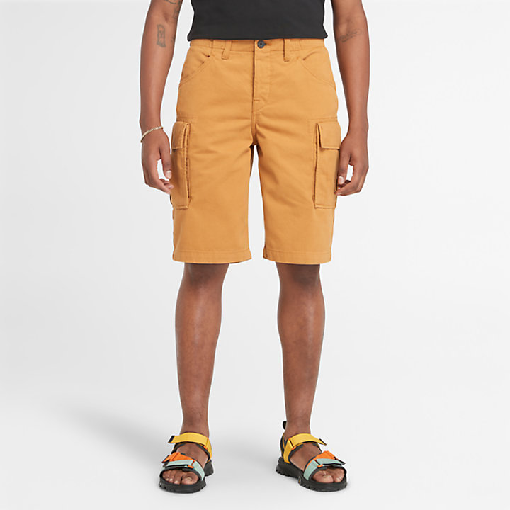 Pantalones cortos cargo de sarga para hombre en amarillo oscuro-