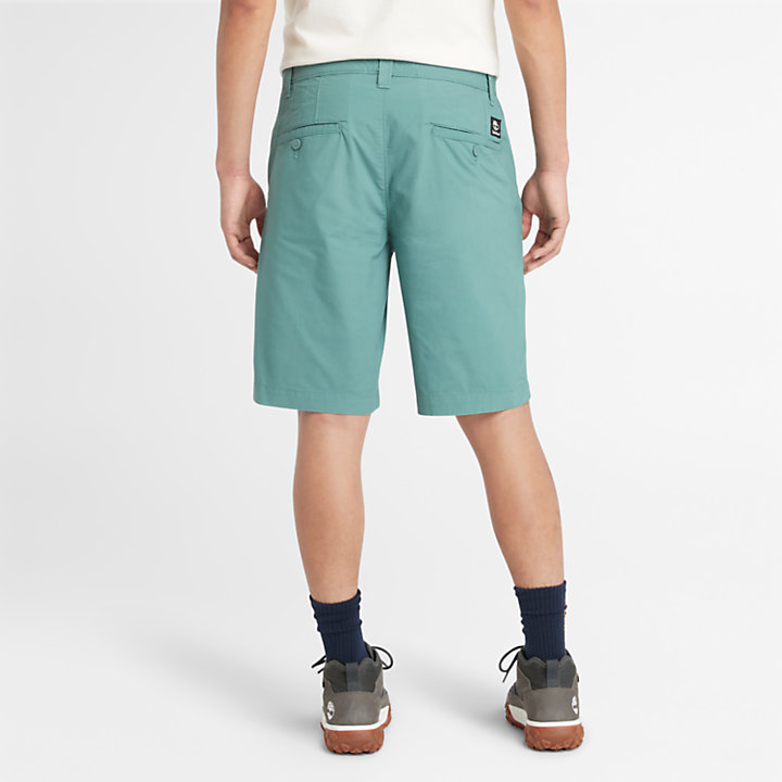 Pantalones cortos chinos de popelina para hombre en azul verdoso-