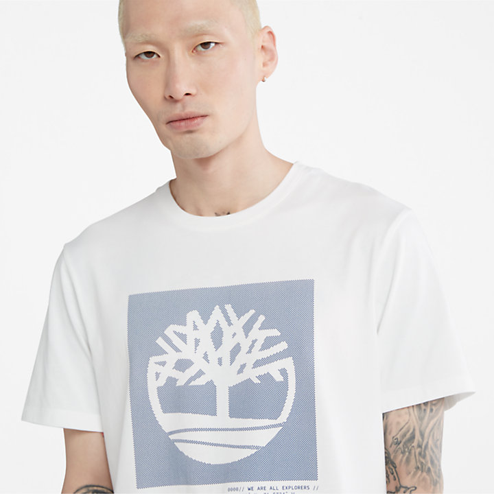 T-shirt da Uomo con Logo ad Albero Punteggiato in bianco-