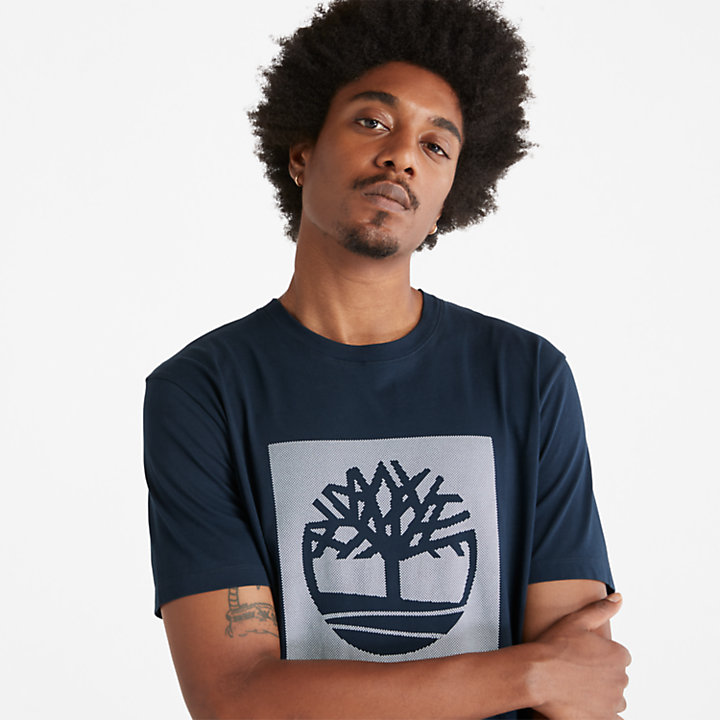 T-shirt da Uomo con Logo ad Albero Punteggiato in blu marino-