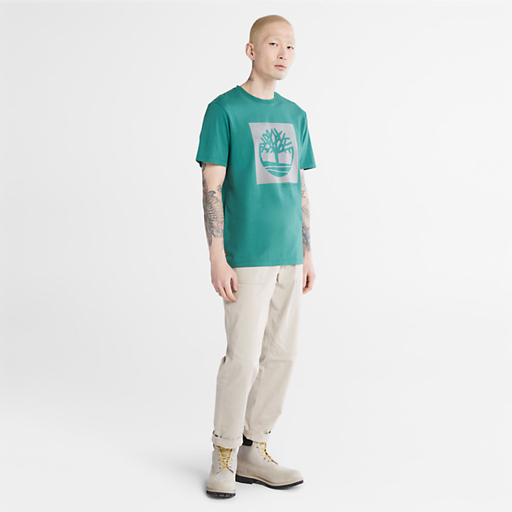 T-shirt da Uomo con Logo ad Albero Punteggiato in verde-