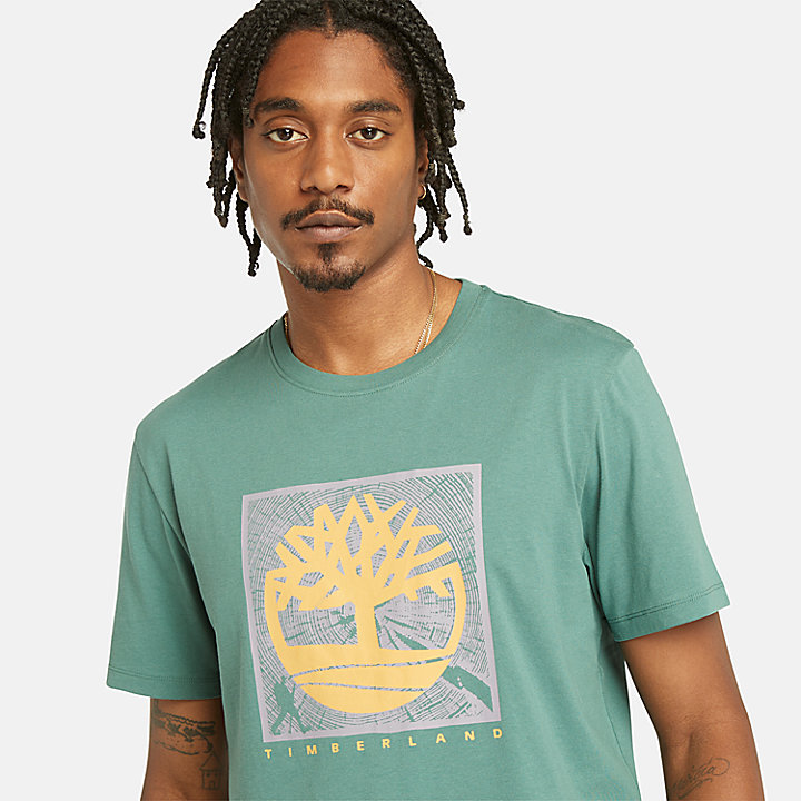 T-shirt con Grafica sul Davanti da Uomo in verde scuro