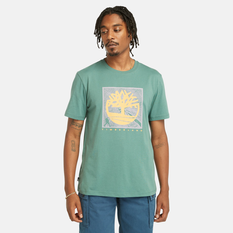 Timberland T-shirt Met Grafische Print Voor Heren In Grijsgroen Blauw