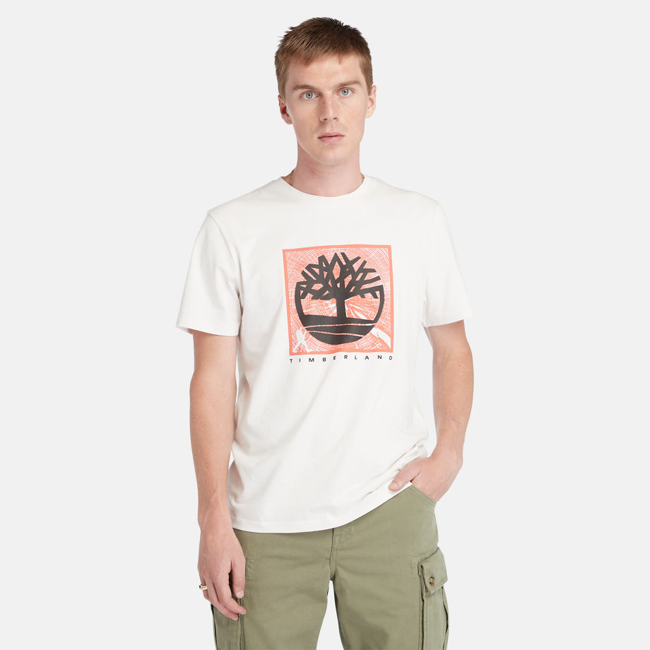 Timberland Camiseta Con Estampado Gráfico Delantero Para Hombre En Blanco Blanco