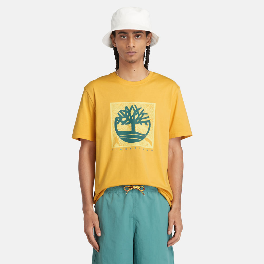 Timberland Camiseta Con Estampado Gráfico Delantero Para Hombre En Amarillo Amarillo