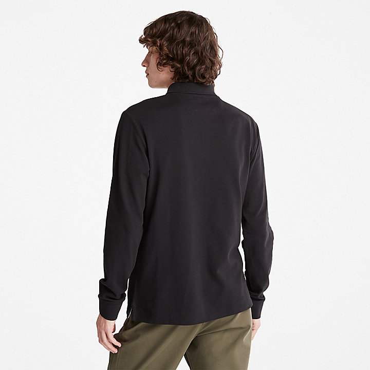 Millers River Long Sleeve Piqué Poloshirt voor heren in zwart