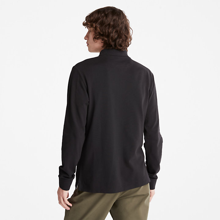Millers River Long Sleeve Piqué Poloshirt voor heren in zwart-