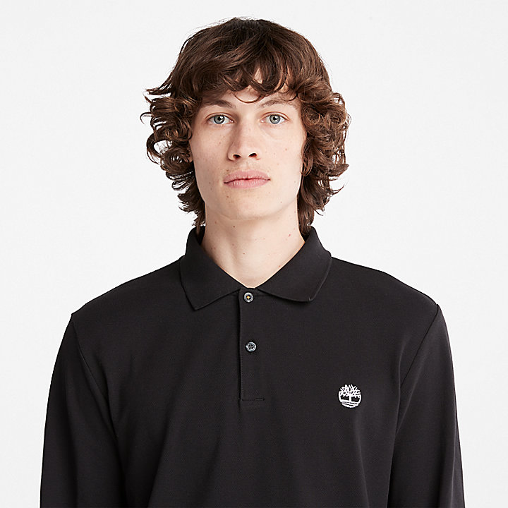 Millers River Long-Sleeve Pique Polo Shirt for Men in Black | Timberland
