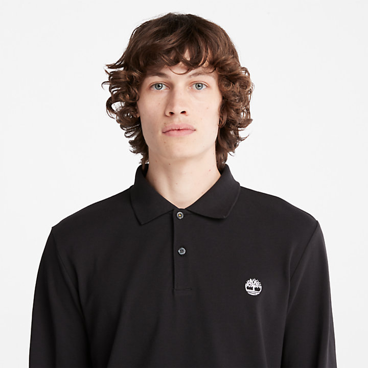 Millers River Long-Sleeve Pique Polo Shirt for Men in Black-