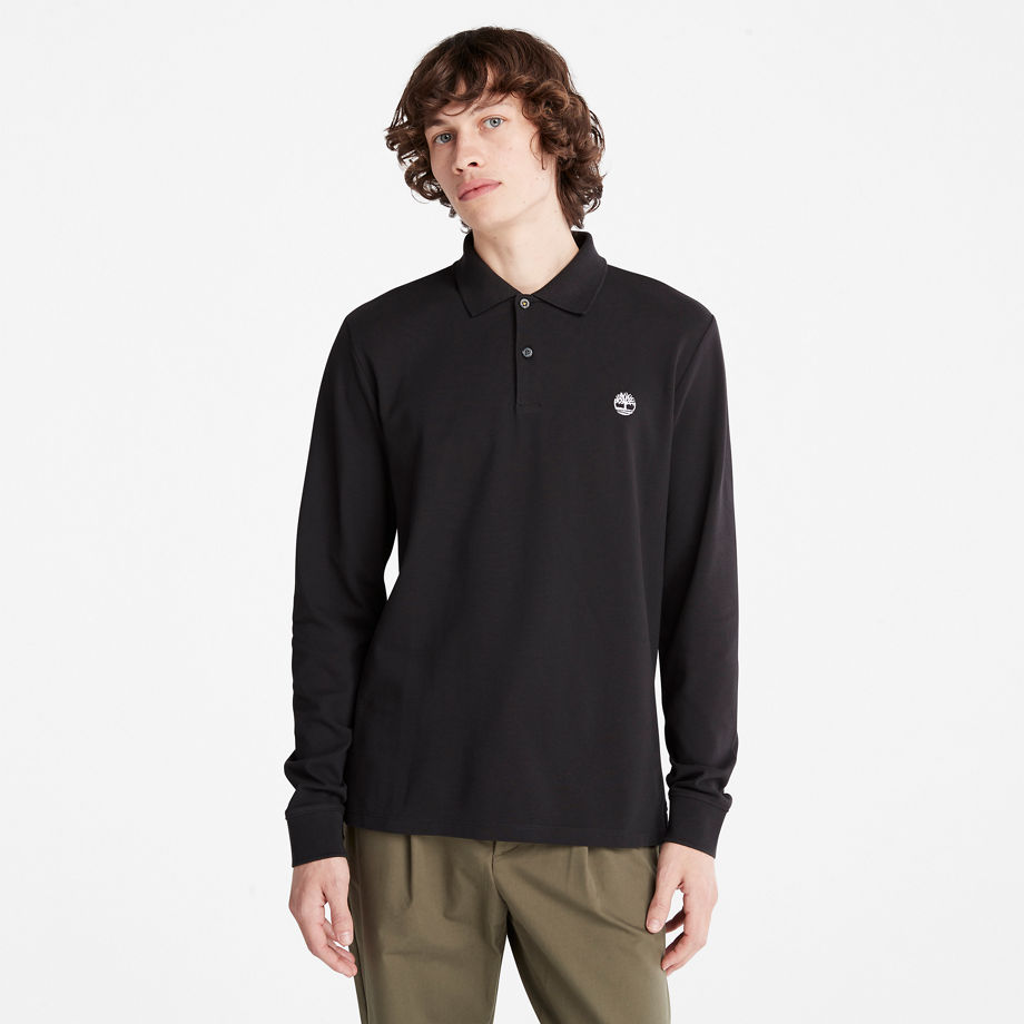 Timberland Millers River Long-sleeve Pique Polo Shirt For Men In Black Black, Size XXL
