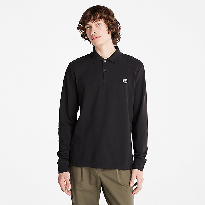 Millers River Long-Sleeve Pique Polo Shirt for Men in Black