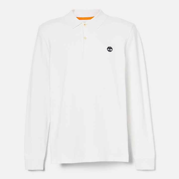 Millers River Long Sleeve Piqué Poloshirt voor heren in wit-