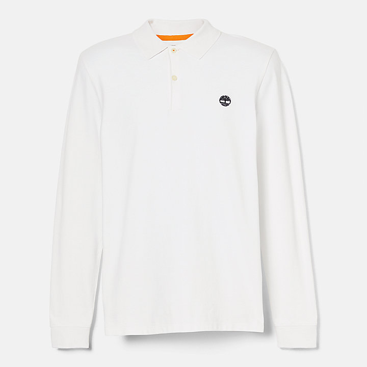 Millers River Long-Sleeve Pique Polo Shirt for Men in White