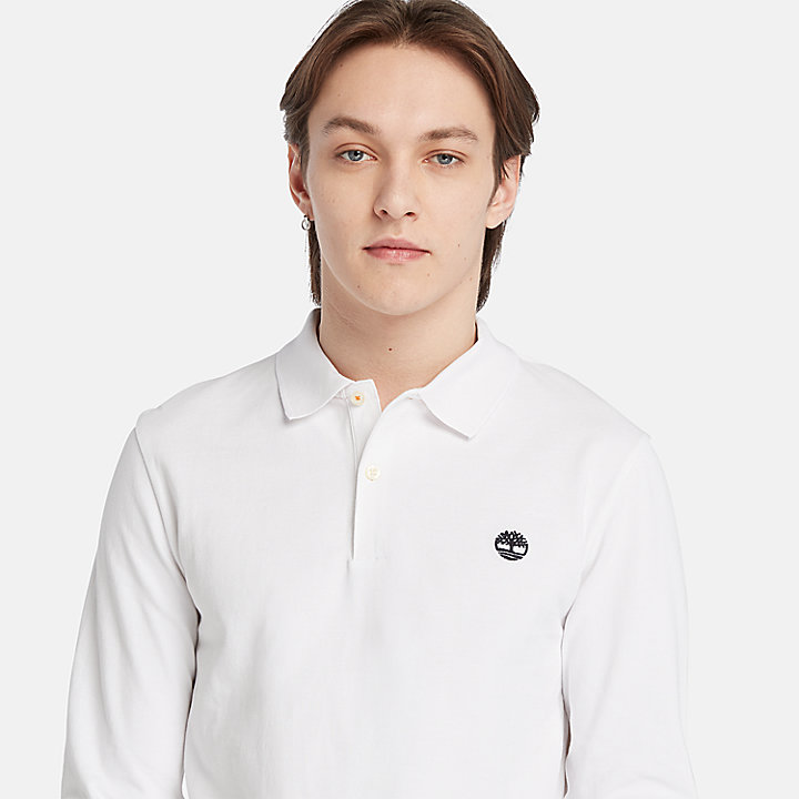 Millers River Long-Sleeve Pique Polo Shirt for Men in White