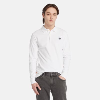 Timberland Millers River Long-sleeve Pique Polo Shirt For Men In White White