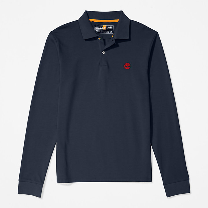 Millers River Long-Sleeve Pique Polo Shirt for Men in Navy-