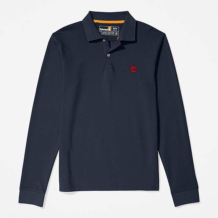 Millers River Long-Sleeve Pique Polo Shirt for Men in Navy