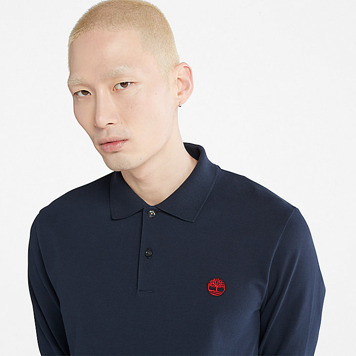 Millers River Long-Sleeve Pique Polo Shirt for Men in Navy