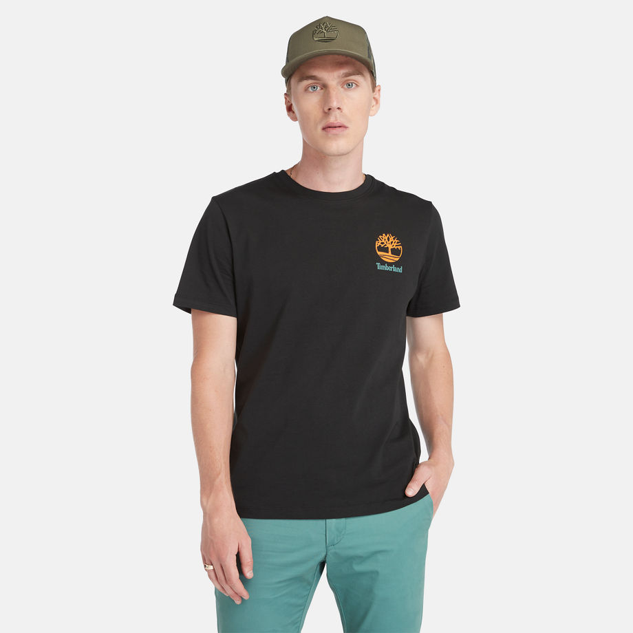 Timberland T-shirt Com Gráfico Nas Costas Para Homem Em Preto Preto