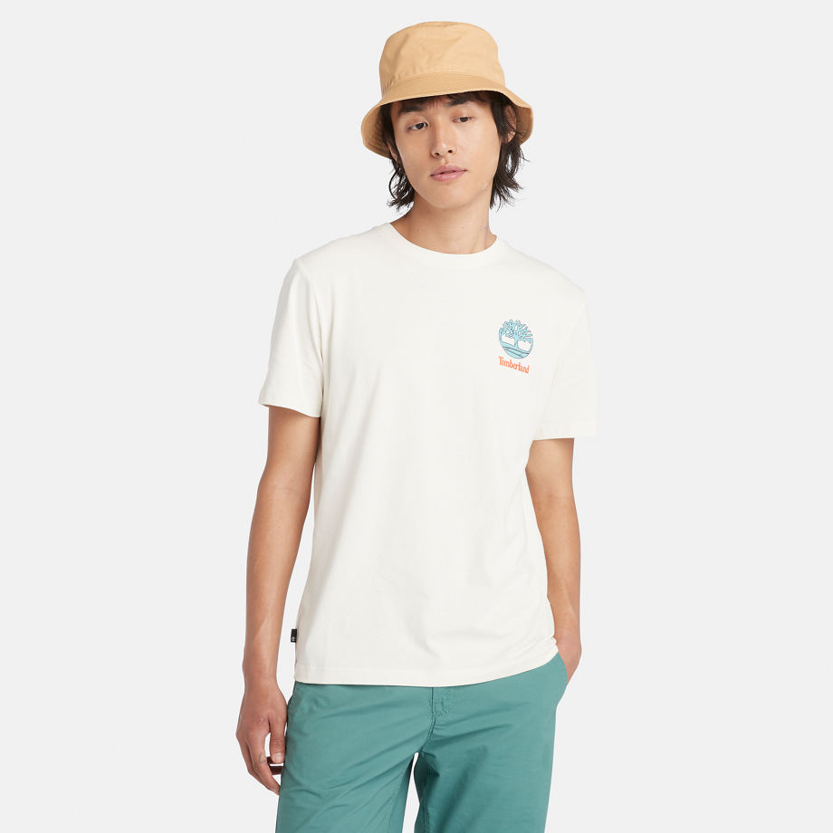 Timberland T-shirt Com Gráfico Nas Costas Para Homem Em Branco Branco