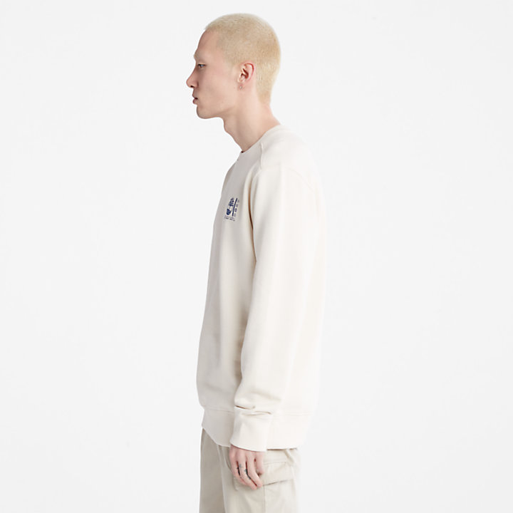 Photographic Crewneck Sweatshirt for Men in White-
