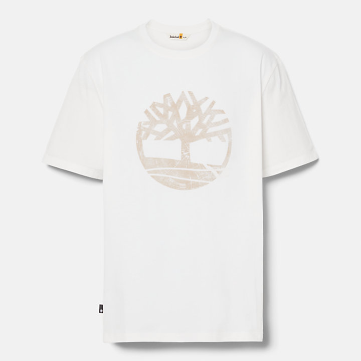 Achteraf geverfd T-shirt met grafische print en logo voor heren in wit-