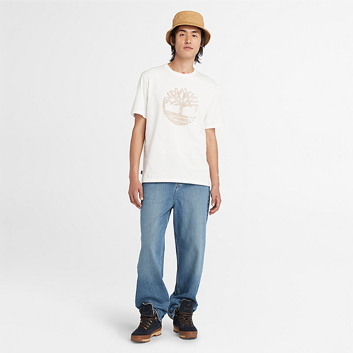 T-shirt Tinta in Capo con Logo Grafico da Uomo in bianco