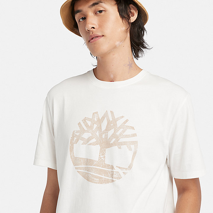 Camiseta gráfica con logotipo teñida en prenda para hombre en blanco