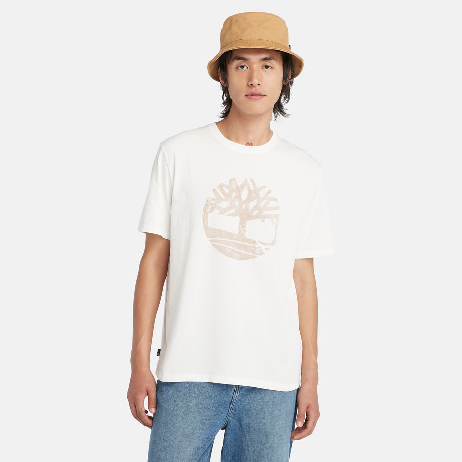 Timberland Garment Dye Logo Graphic T-shirt For Men In White White