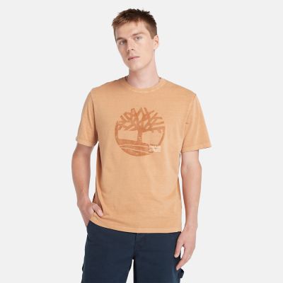 Achteraf geverfd T-shirt met grafische print en logo voor heren in donkergeel | Timberland