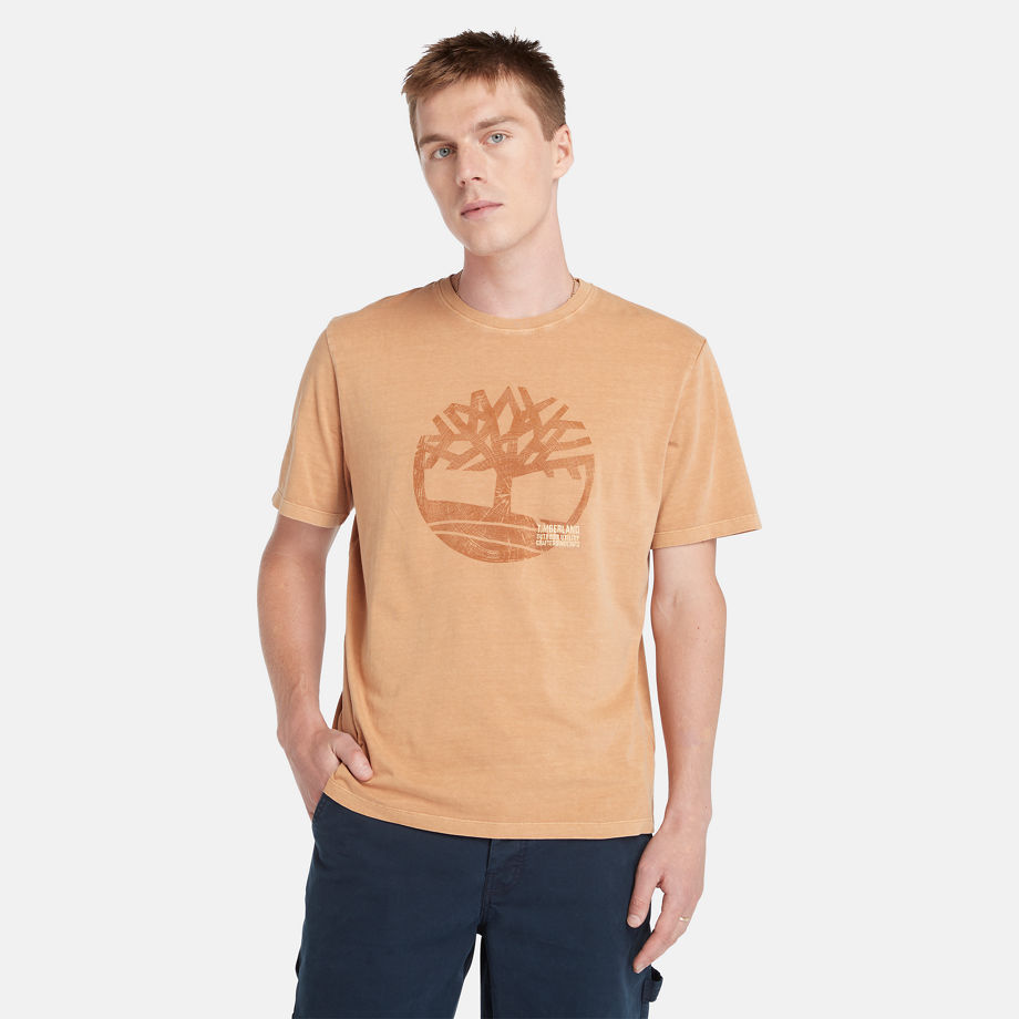 Timberland Garment Dye Logo Graphic T-shirt For Men In Dark Yellow Yellow, Size S