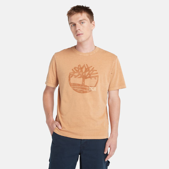 Camiseta gráfica con logotipo teñida en prenda para hombre en amarillo oscuro | Timberland