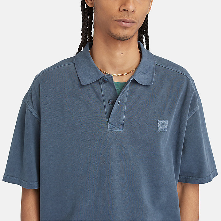 Stückgefärbtes Popeline-Polohemd für Herren in Navyblau