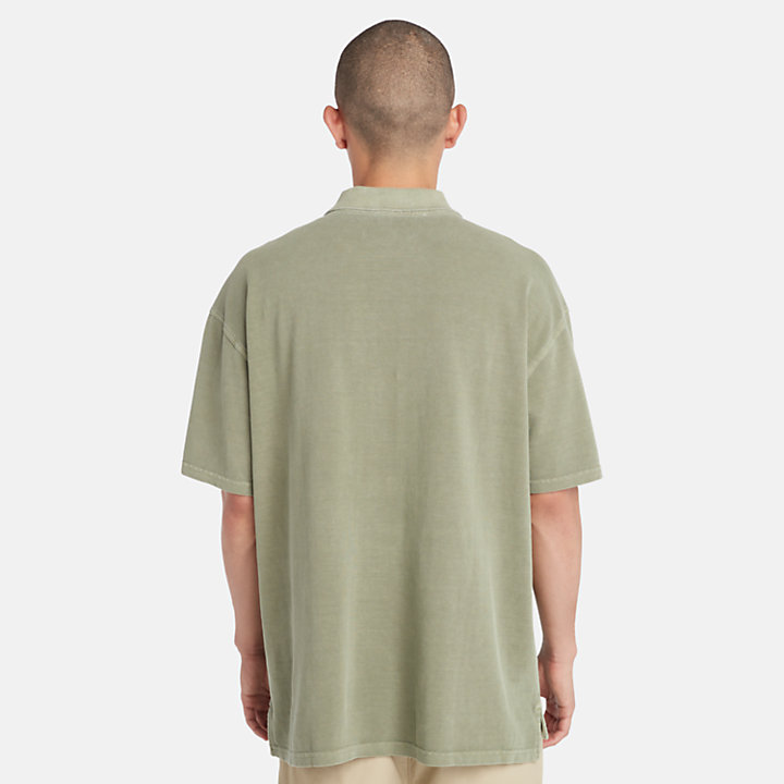 Stückgefärbtes Popeline-Polohemd für Herren in Grün-