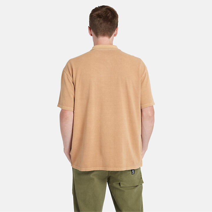 Polo Curto Garment Dye para Homem em laranja-