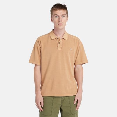 Timberland Garment Dye Short Polo For Men In Orange Orange