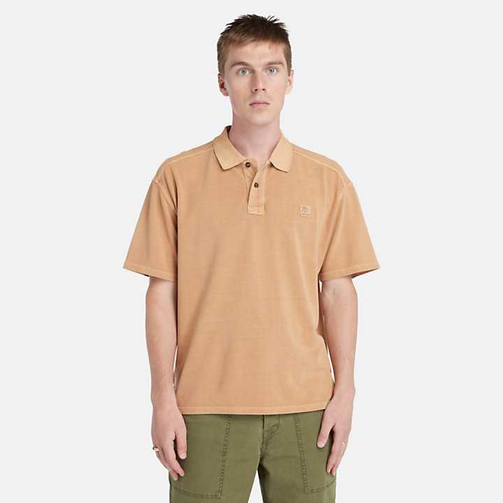 Garment Dye Short Polo for Men in Orange-
