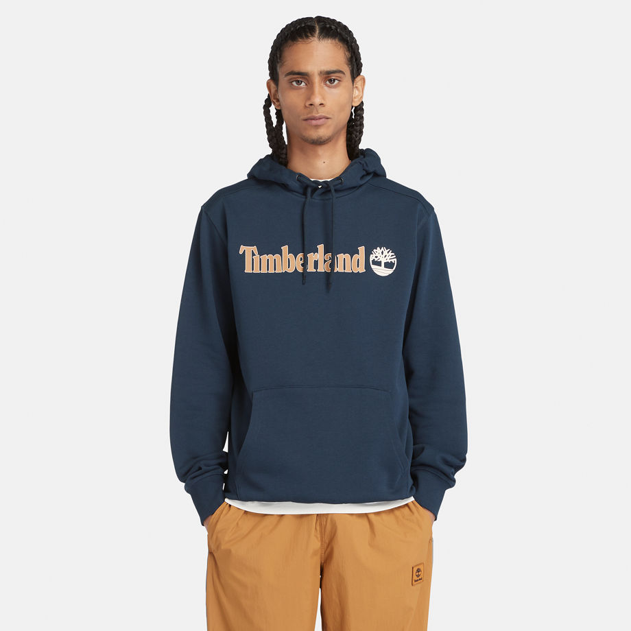 Timberland Linear Logo Hoodie For Men In Navy Navy, Size L