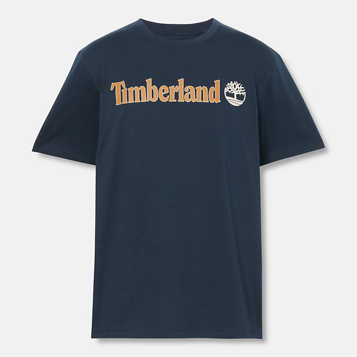 T-shirt con Logo Lineare da Uomo in blu marino-