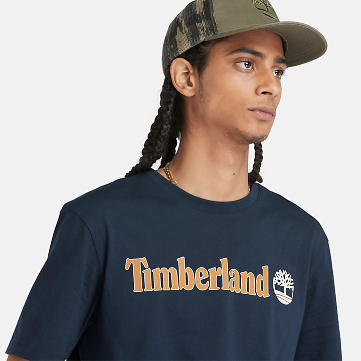 T-shirt con Logo Lineare da Uomo in blu marino-