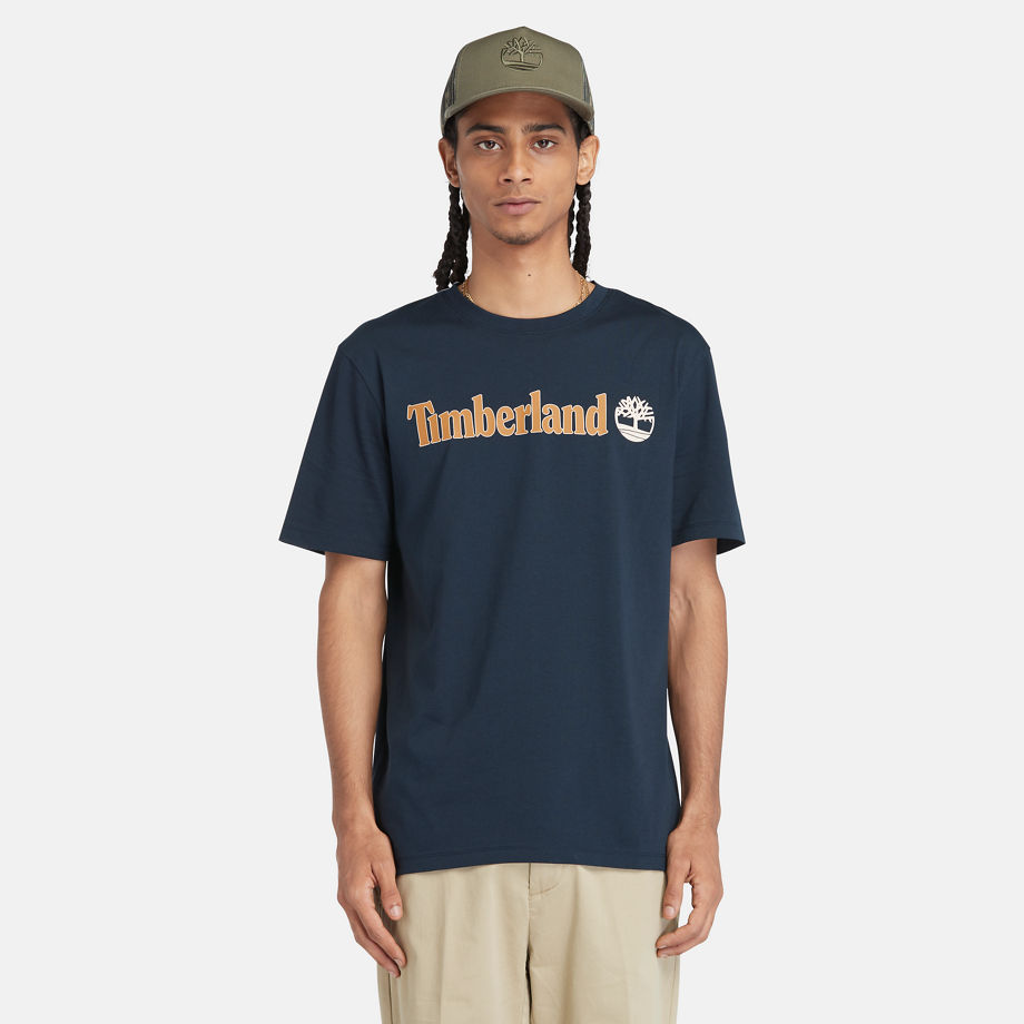 Timberland Linear Logo T-shirt For Men In Navy Navy, Size S