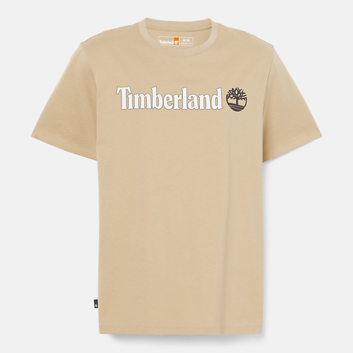 T-shirt con Logo Lineare da Uomo in beige-